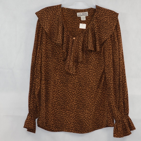 Animal Print Founcy Blouse SZ M Le Caviar - Picture 4 of 8